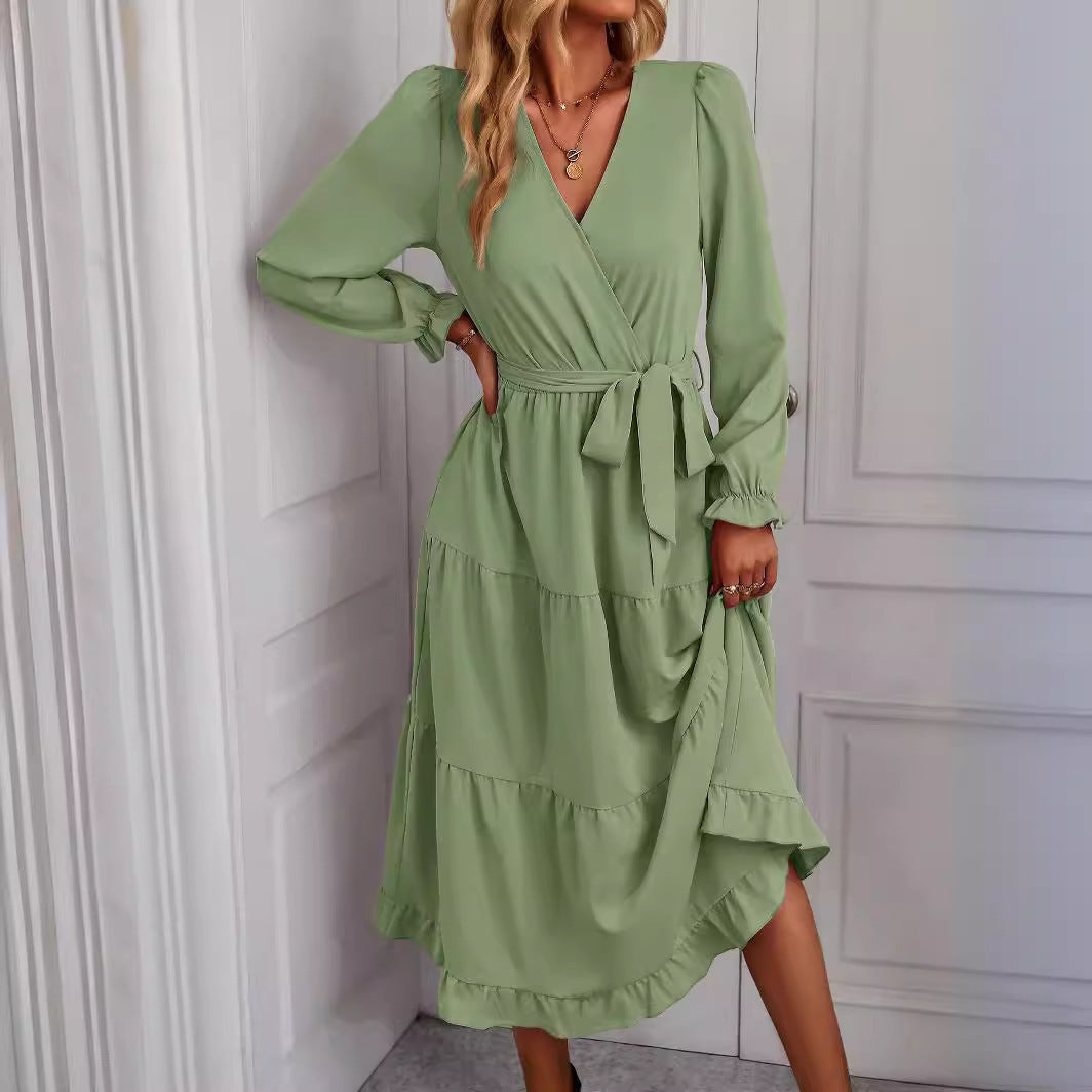 Damen Wickelkleid mit Volantärmeln und elegantem Schnitt Drune