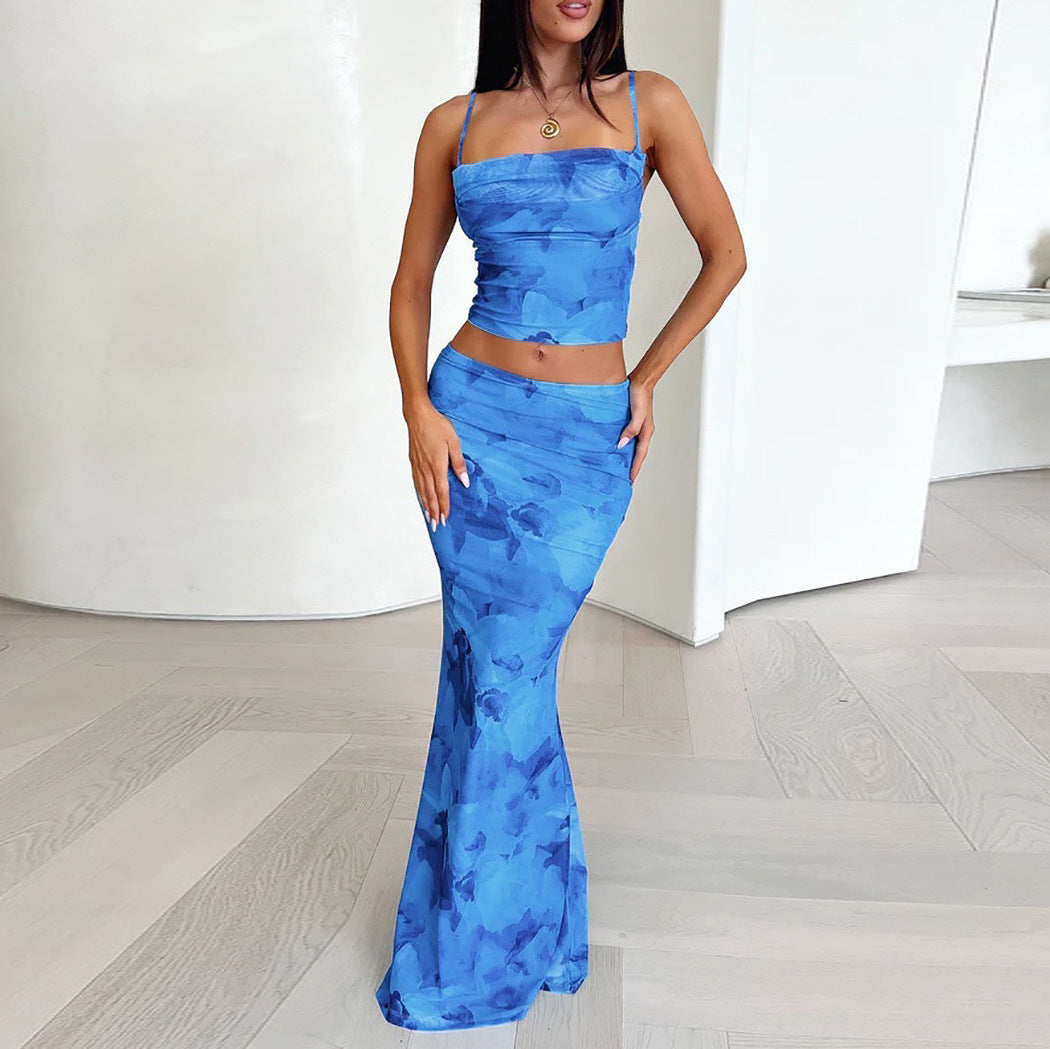 Damen Elegantes cropped Top und schwingende Maxi-Hose Set Drune