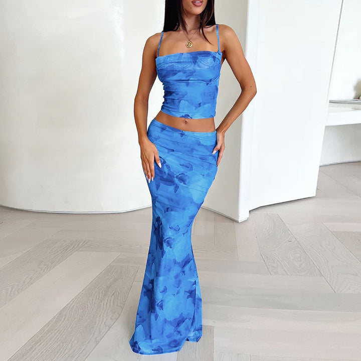Damen Elegantes cropped Top und schwingende Maxi-Hose Set Drune