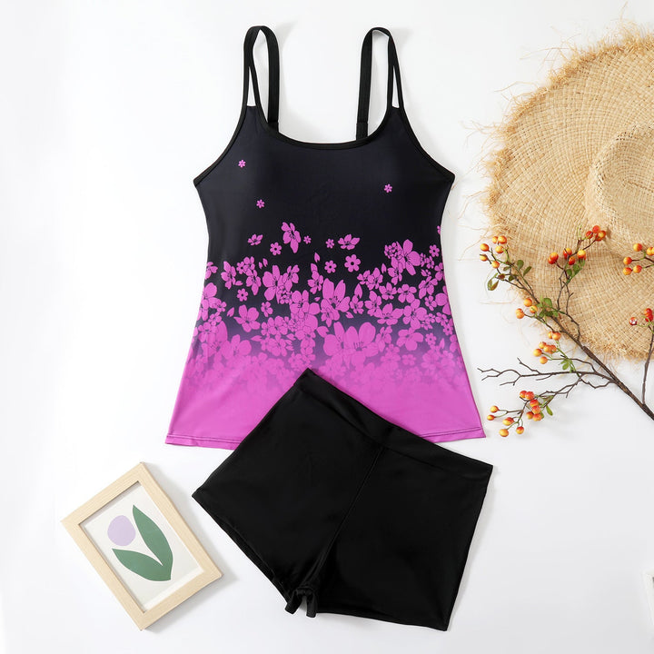 Damen Sportliches Tankini-Set mit floralem Oberteil und Shorts Drune