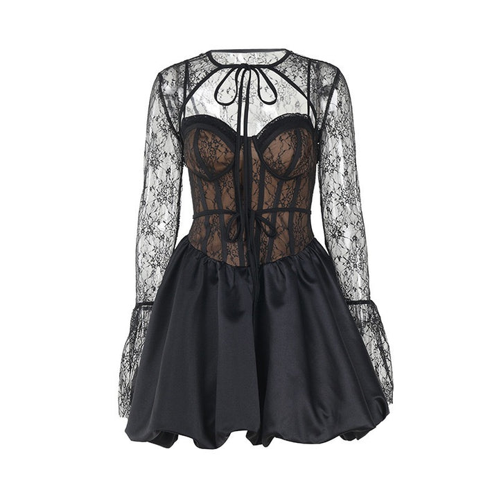 Damen Elegantes Spitzen-Minikleid mit schnürbarem Oberteil Drune