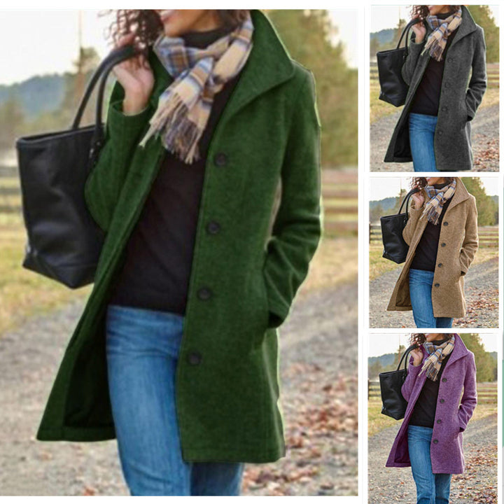 Damen modischer Wollmantel mit modernen Knopfdetails Drune