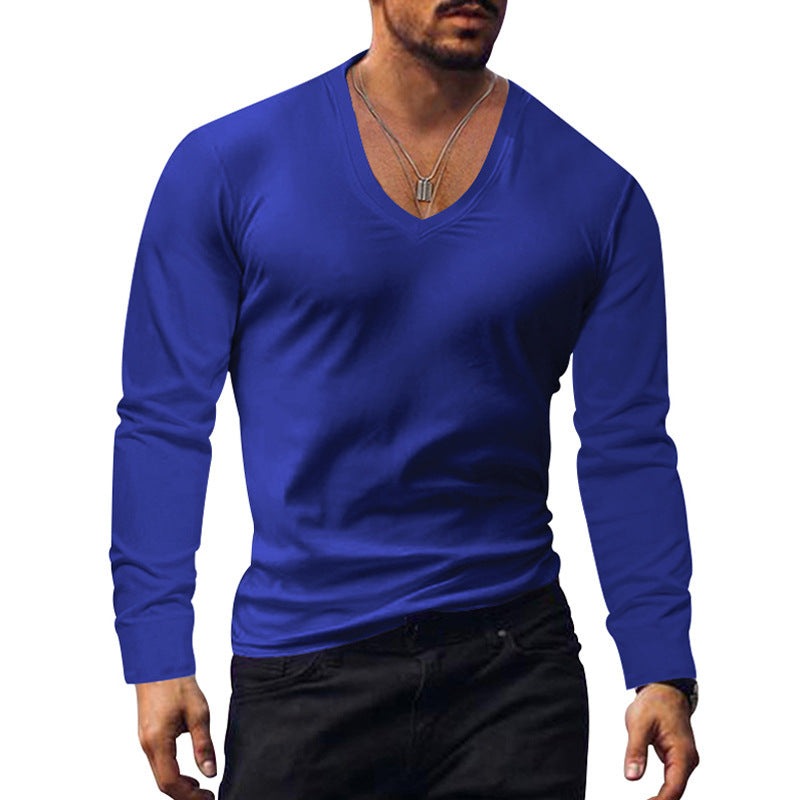 Herren V-Ausschnitt Langarmshirt aus weichem Baumwollmix mit figurbetonter Passform Drune