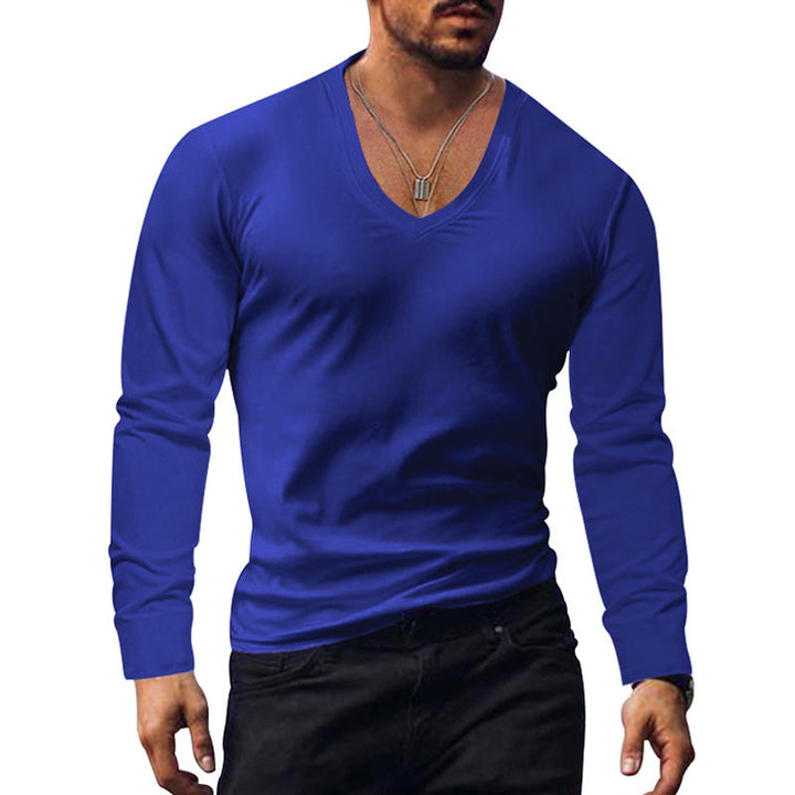 Herren V-Ausschnitt Langarmshirt aus weichem Baumwollmix mit figurbetonter Passform Drune