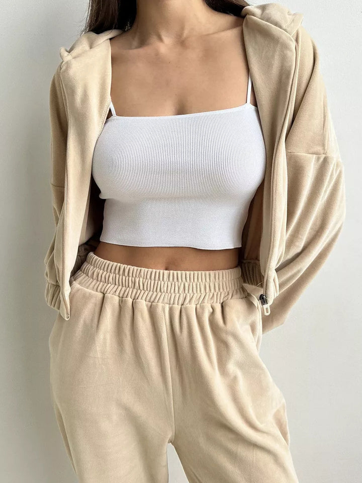 Damen trendige Veloursjacke mit weiten Ärmeln und Bund Drune