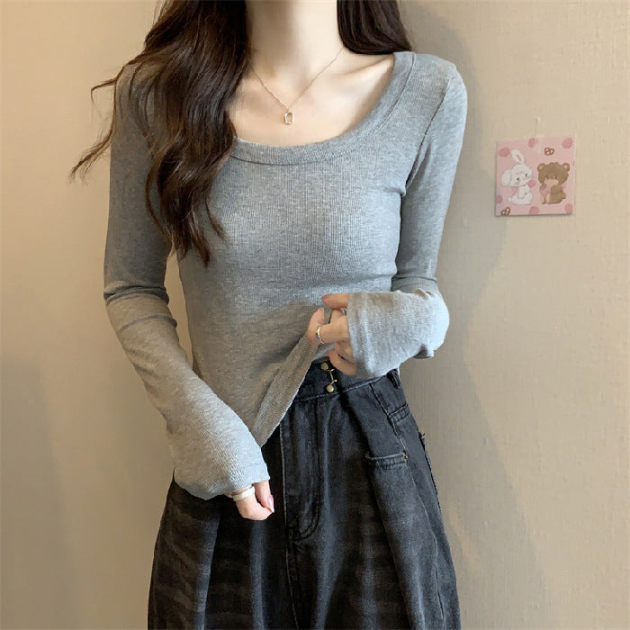 Damen figurbetontes Langarmshirt mit weitem Ausschnitt Drune