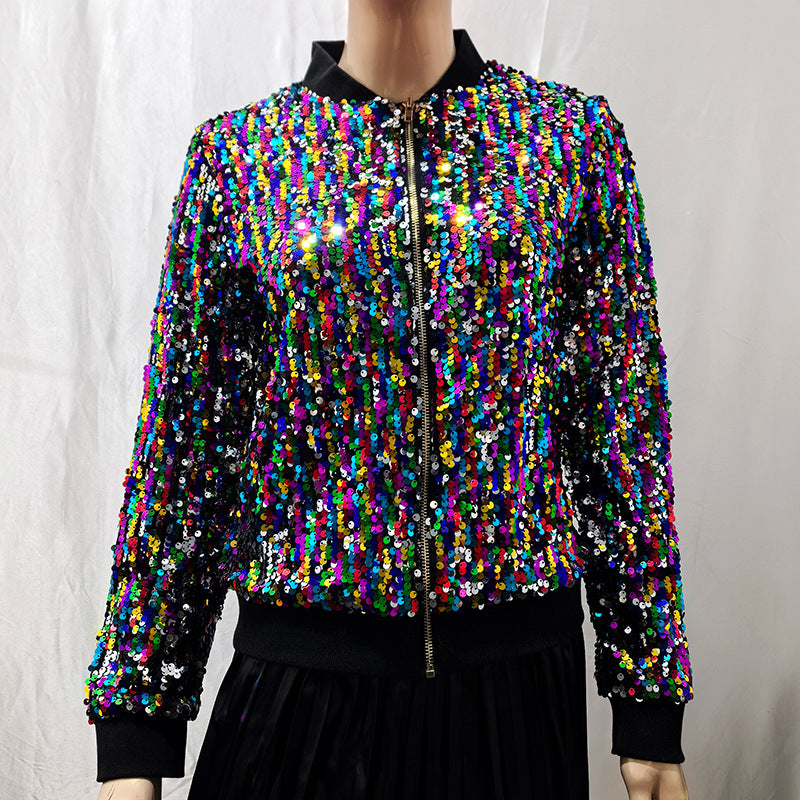 Damen Glitzernde Bomberjacke mit sportlichen Strickdetails Drune