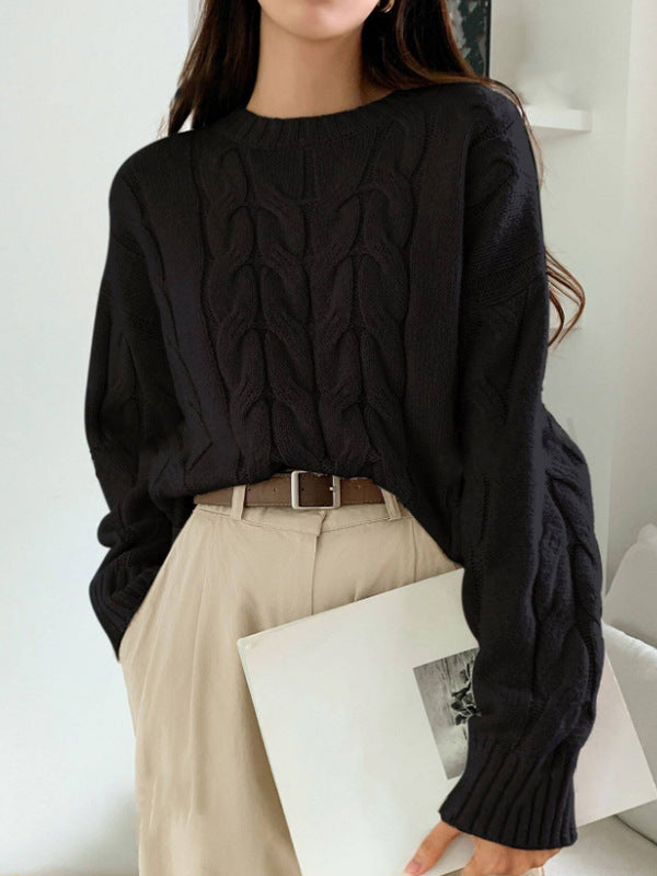 Damen Grobstrickpullover mit Zopfmuster und weitem Schnitt Drune