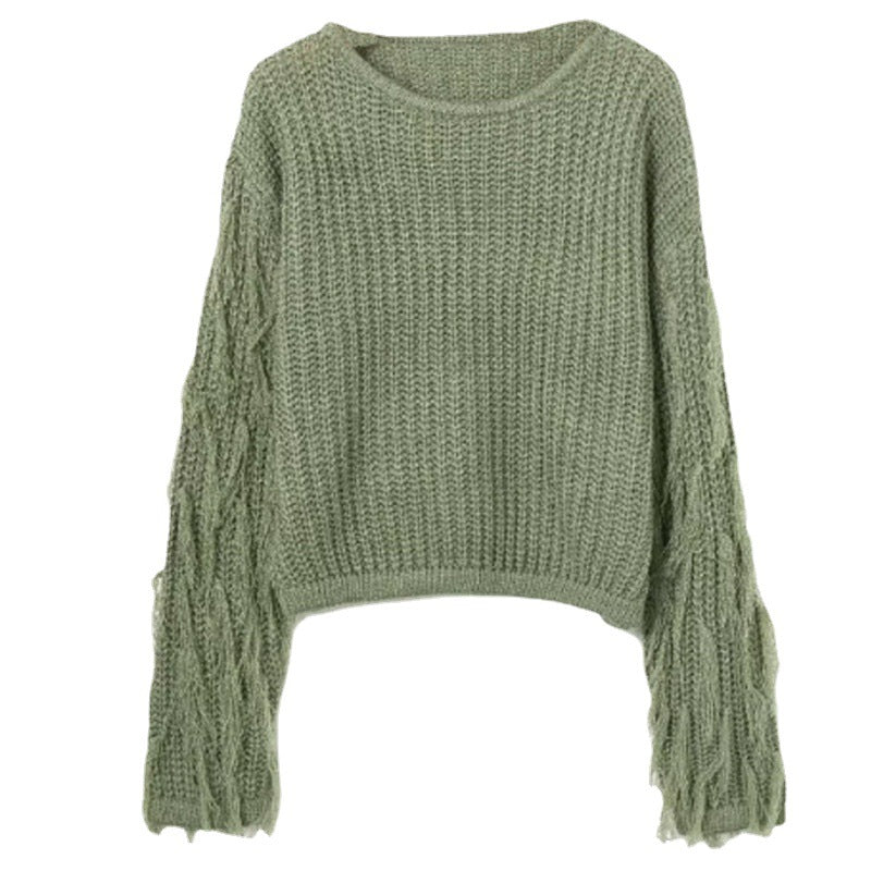 Damen trendiger Strickpullover mit ausgefallenen Fransenärmeln Drune
