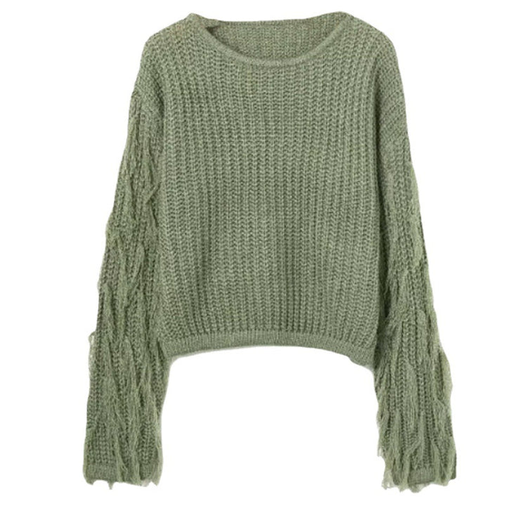 Damen trendiger Strickpullover mit ausgefallenen Fransenärmeln Drune