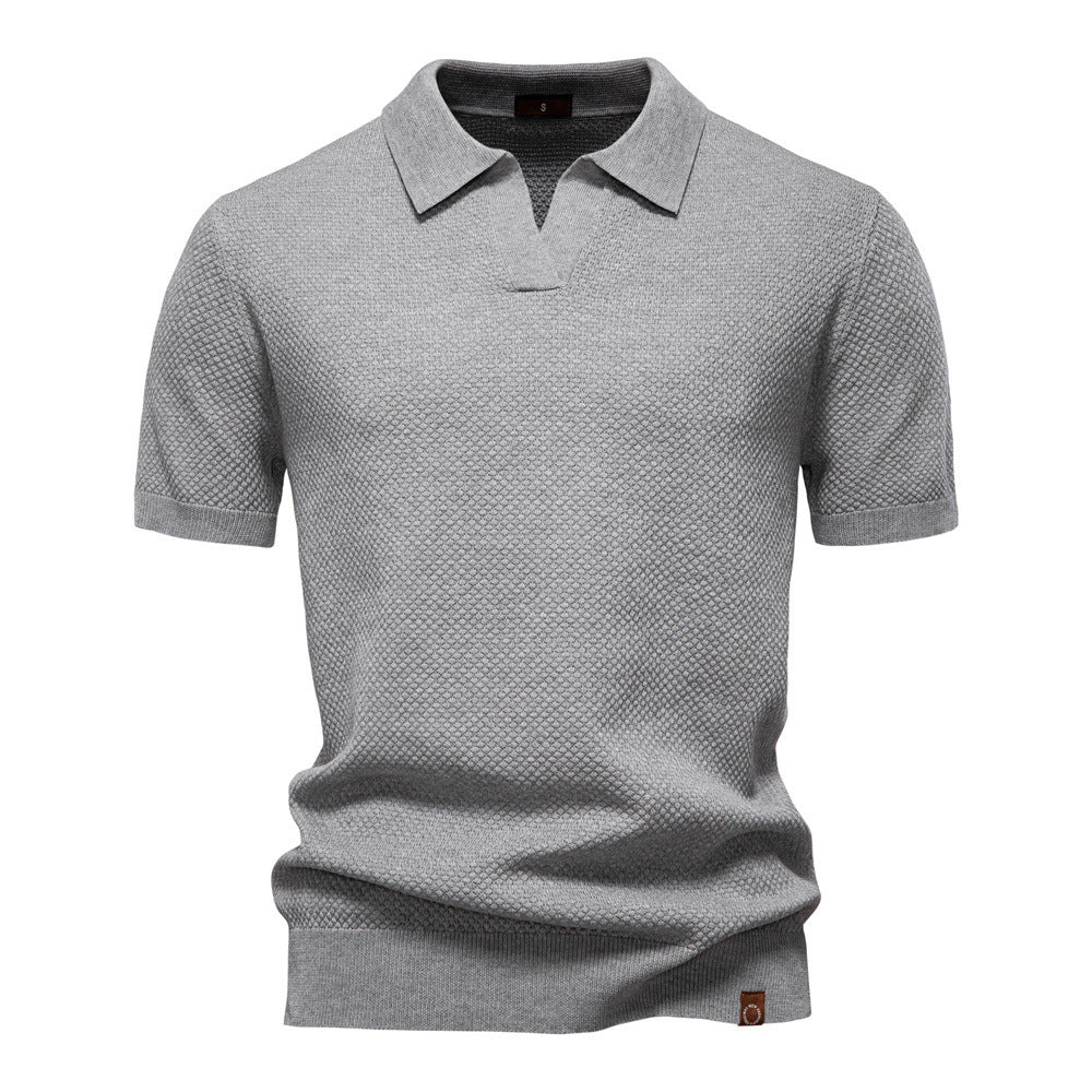 Herren nan strukturiertes Feinstrickpoloshirt mit offenem Reverskragen Drune