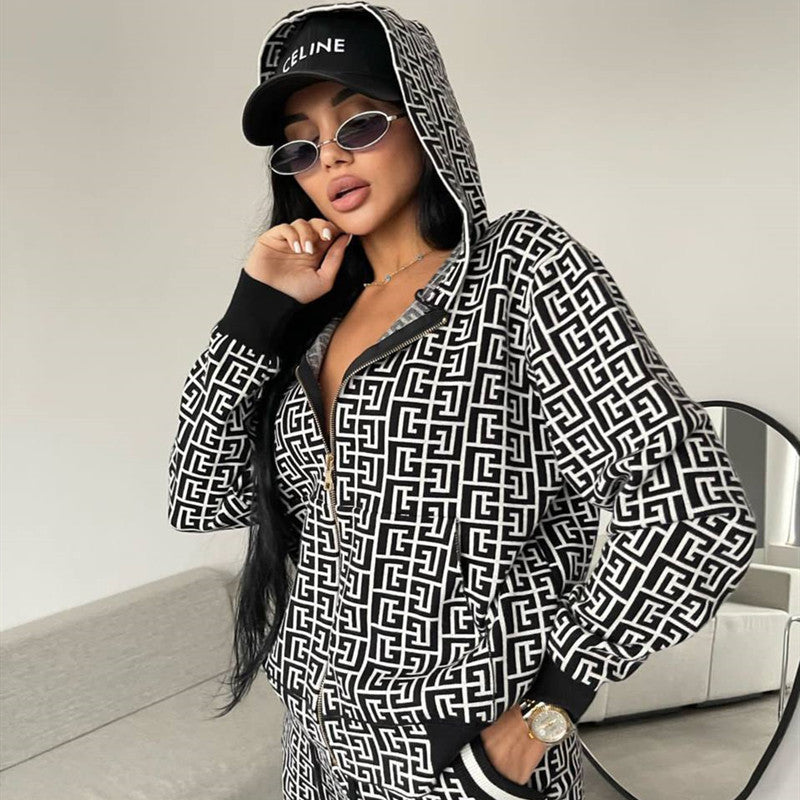 Damen modisches Strick-Loungewear-Set mit grafischem Muster Drune