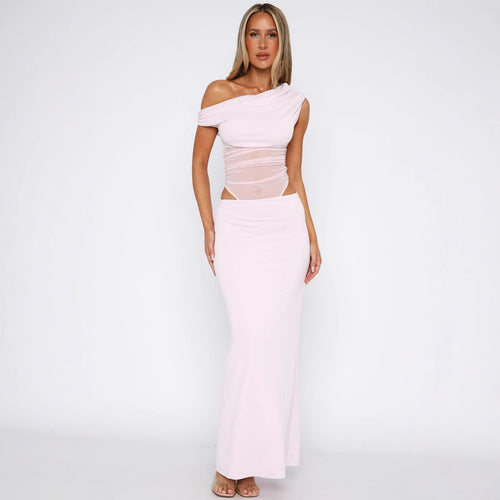 Damen Elegantes Maxikleid mit asymmetrischem Schnitt und transparenten Einsätzen Drune