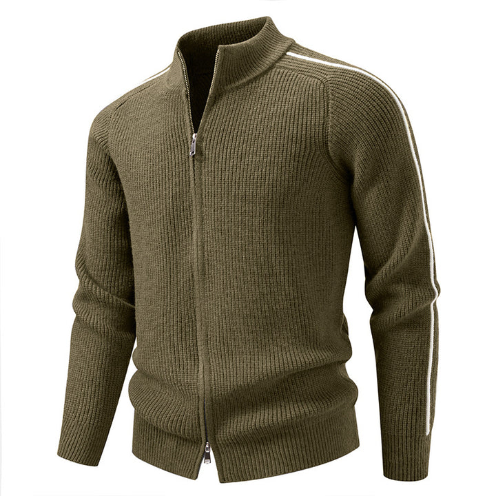 Herren nan Reißverschluss-Strickjacke mit Stehkragen, strukturierter Rippenoptik und kontraststreifen Drune