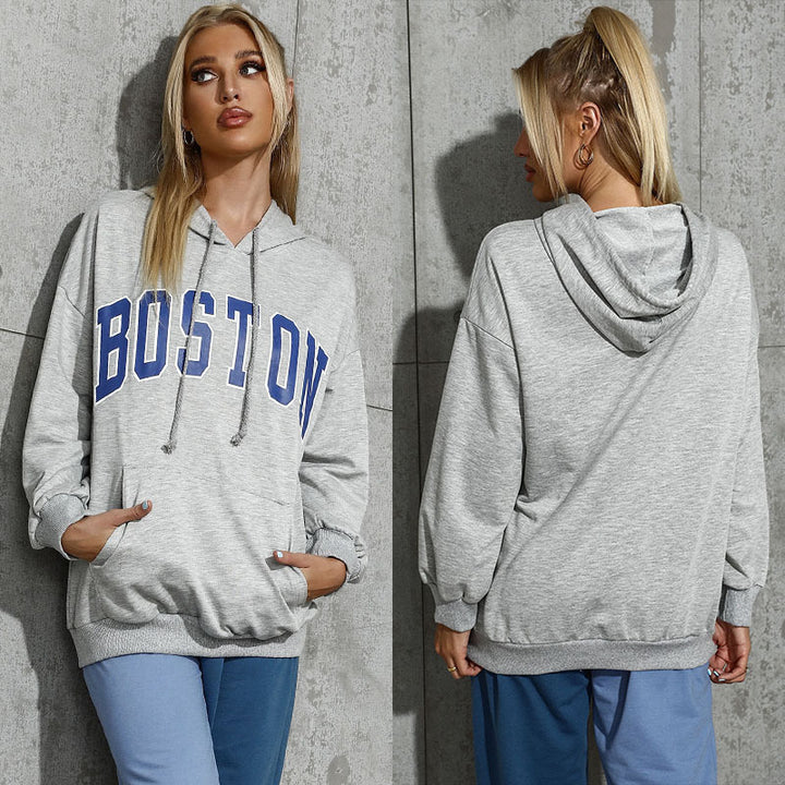 Damen bequemer Kapuzenpullover mit oversized Schnitt und stylischem Schriftzug Drune
