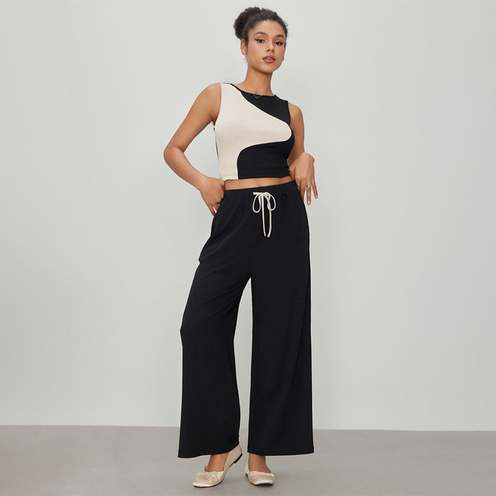 Damen kurz geschnittenes Top mit asymmetrischem Design und modischen Kontrasten Drune