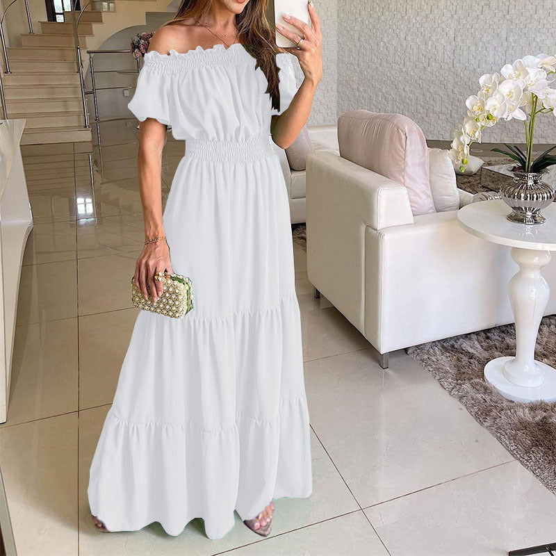 Damen Maxikleid mit schulterfreiem Design und voluminösen Rüschendetails Drune