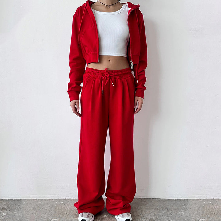 Damen Cropped Hoodie und weite Jogginghose-Set Drune