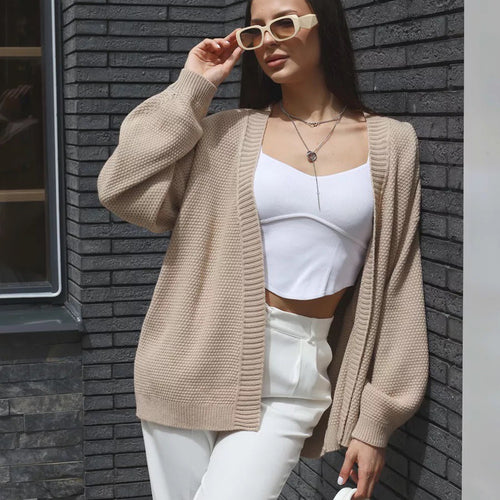 Damen lässige Strickjacke mit weitem Schnitt und tiefen Ärmeln Drune