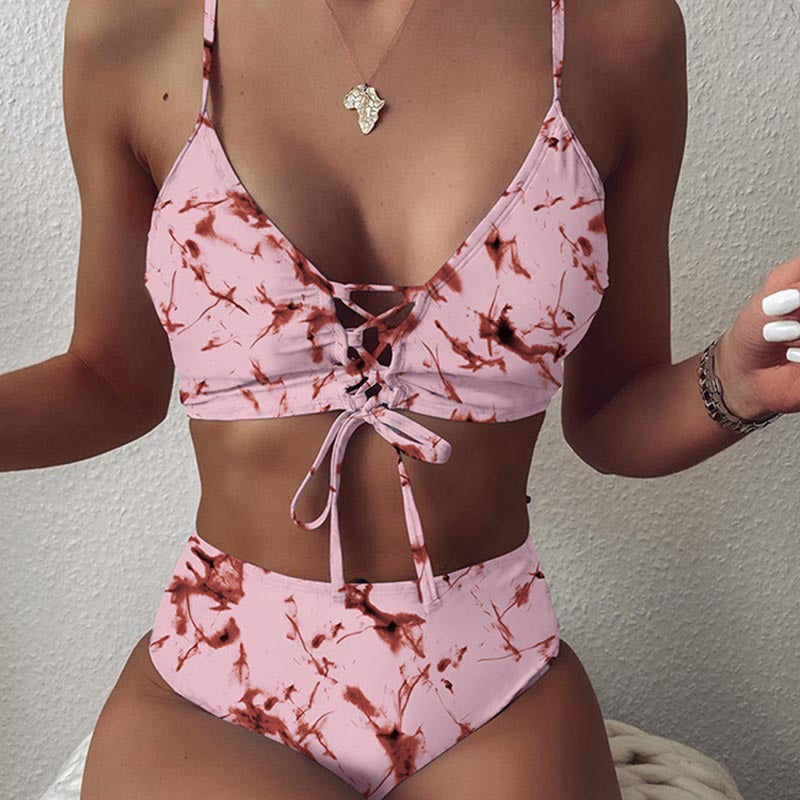 Damen Hochtailliertes Bikini-Set mit verstellbaren Schnürdetails Drune
