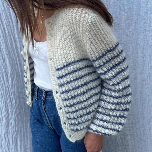 Damen Strickjacke im modernen Ringelmuster und lässigem Schnitt Drune