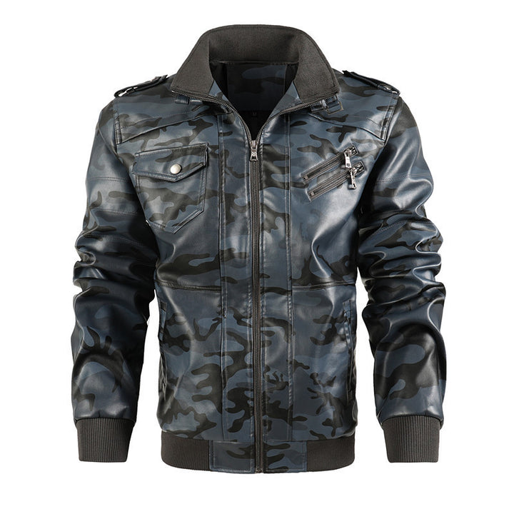 Herren modische Kunstlederjacke im Camouflage-Design mit praktischen Taschen Drune