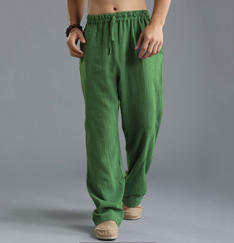 Herren nan lässige Leinenhose mit elastischem Bund, Kordelzug und geradem Bein Drune