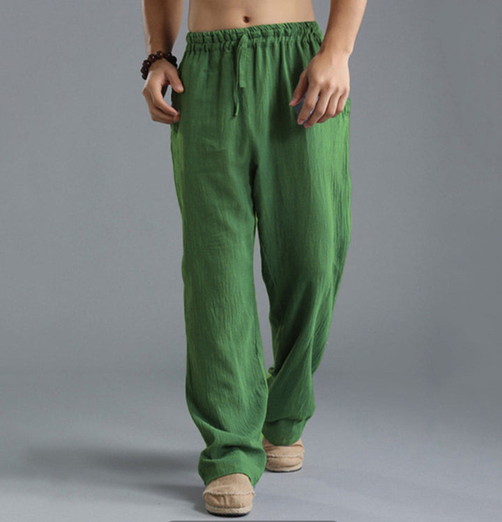 Herren nan lässige Leinenhose mit elastischem Bund, Kordelzug und geradem Bein Drune