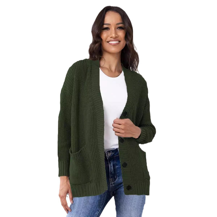 Damen Grobstrick-Cardigan mit großen Taschen und klassischem V-Ausschnitt Drune