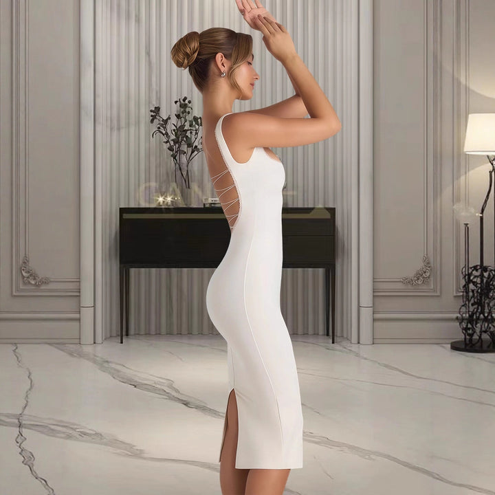 Damen Figurumspielendes Midi-Kleid mit quadratischem Ausschnitt und schmalem Schnitt Drune