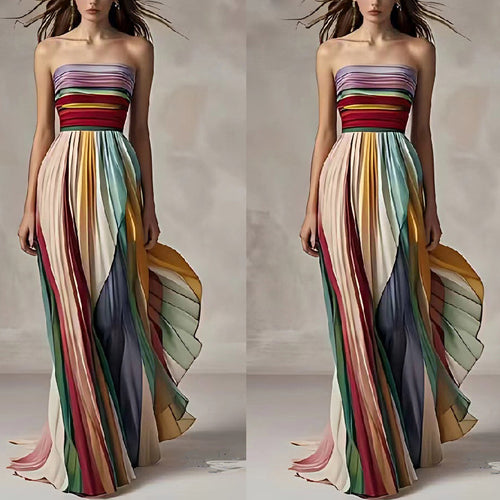 Damen Maxikleid mit schwingenden Falten und elegantem Bandeau-Ausschnitt Drune