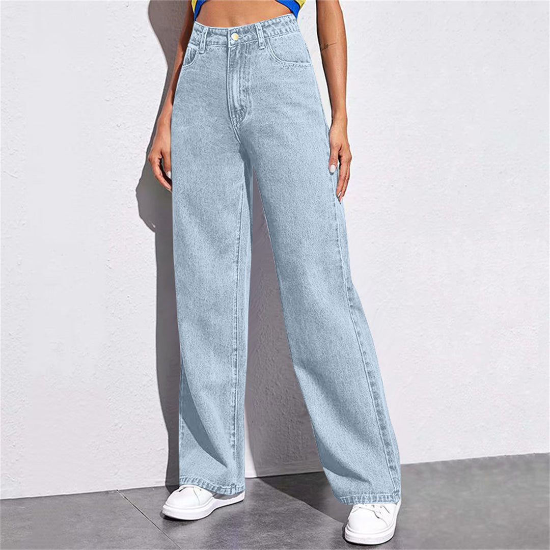 Damen nan hochgeschnittene weite Denim-Hose mit extra weitem Bein und taillierendem Bund Drune