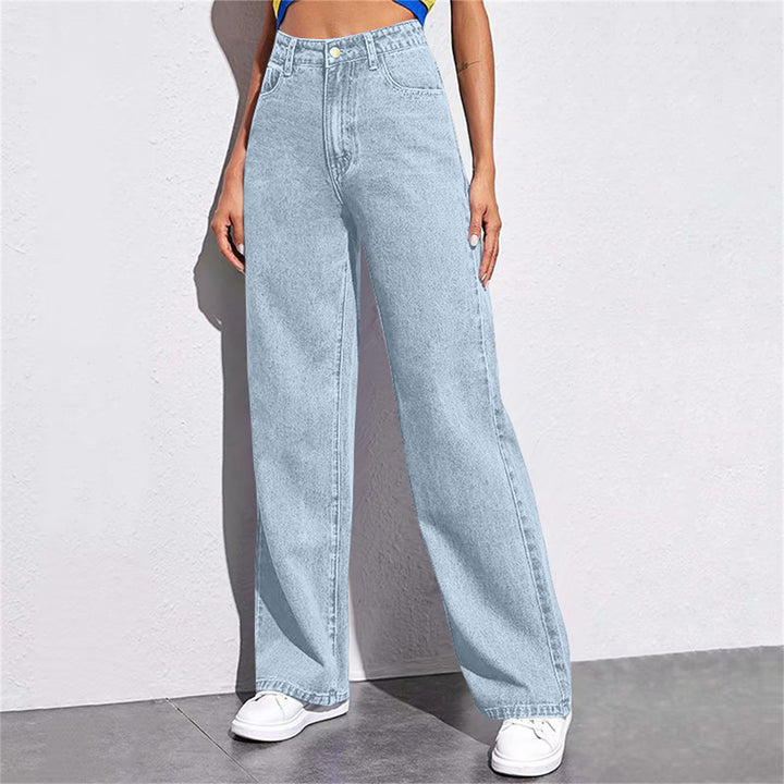 Damen nan hochgeschnittene weite Denim-Hose mit extra weitem Bein und taillierendem Bund Drune