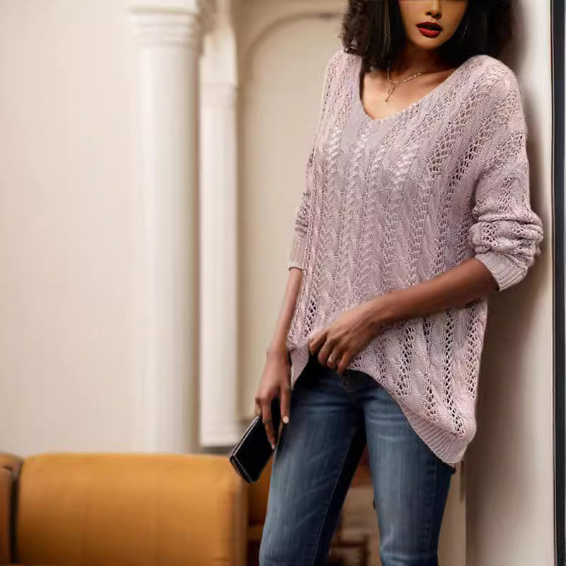 Damen Strickpullover mit luftiger Lochmusterung und weitem Schnitt Drune
