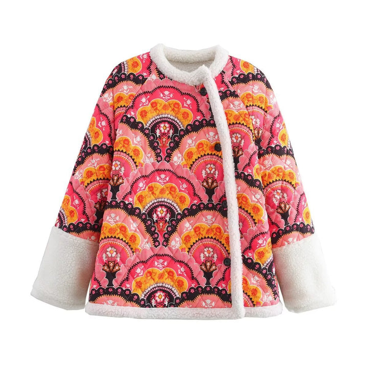 Damen gesteppte Übergangsjacke mit floralem Muster und kuscheligem Fleece Drune