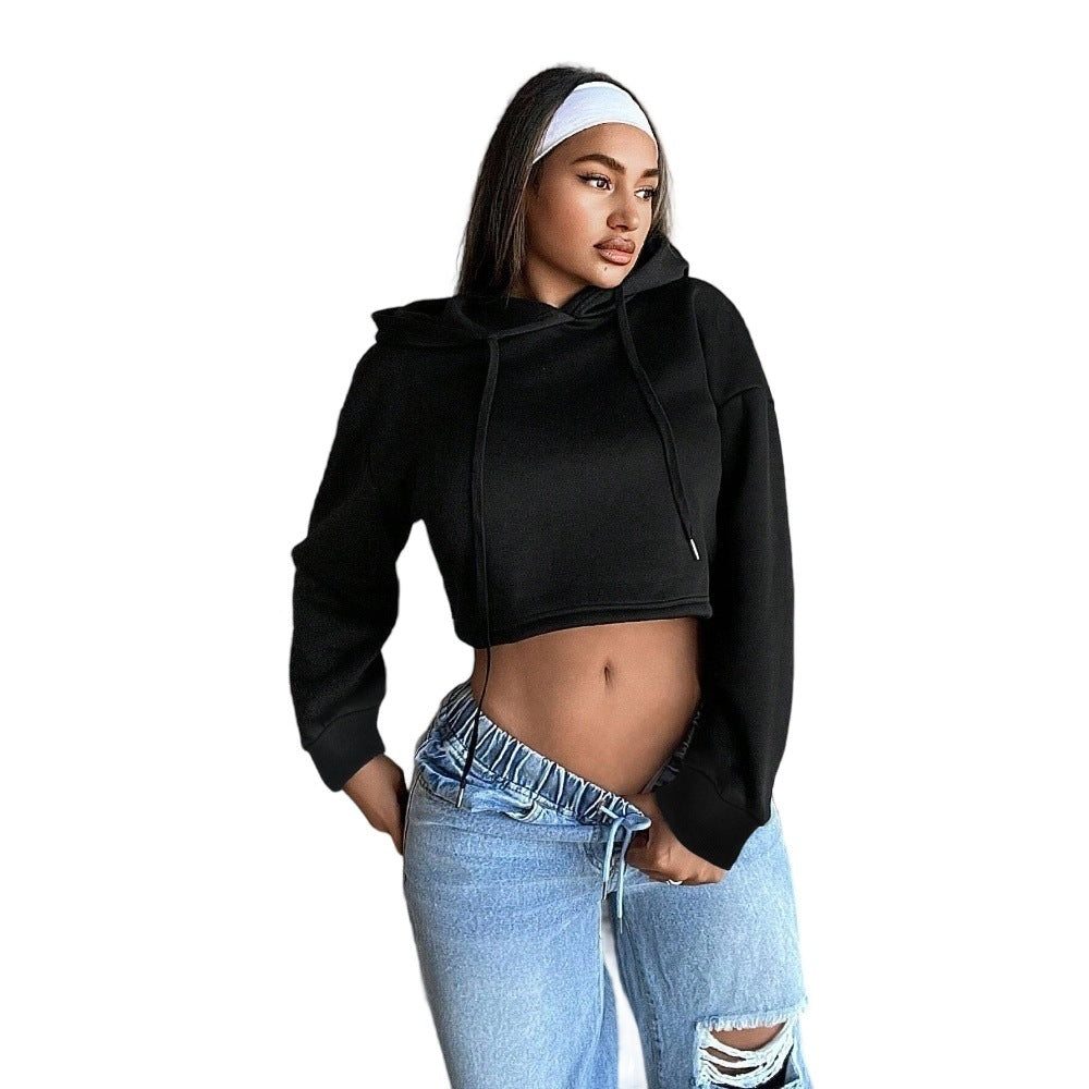 Damen cropped Sweatshirt mit lockerer Passform und Kapuze Drune