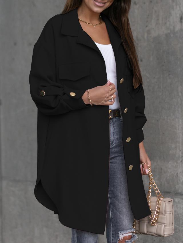 Damen Oversized Hemdjacke mit praktischen Taschen und modischem Schnitt Drune
