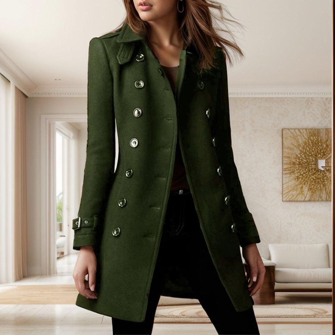 Damen eleganter Trenchcoat mit doppelter Knopfreihe und gewichtetem Kragen Drune