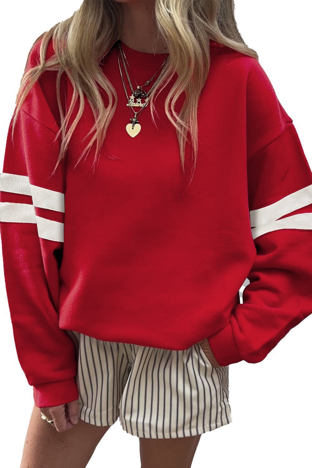 Damen Sportlicher Oversized Pullover mit Streifenakzenten und lässigem Schnitt Drune