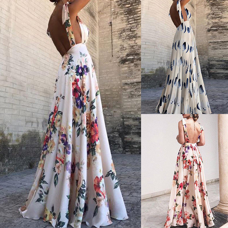 Damen elegantes Maxikleid mit floralem Design und seitlichem Schlitz Drune