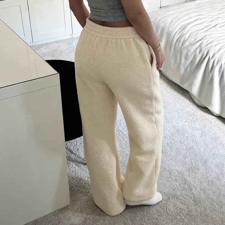 Damen Flauschige Jogginghose mit elastischem Bund und Seitennahttaschen Drune