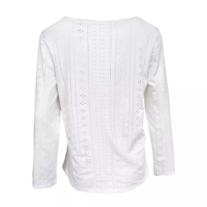 Damen Fein strukturiertes Langarmshirt mit eleganten Knöpfen Drune