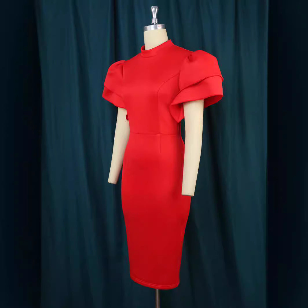 Damen figurbetontes Kleid mit voluminösen Rüschenärmeln Drune 1778623062