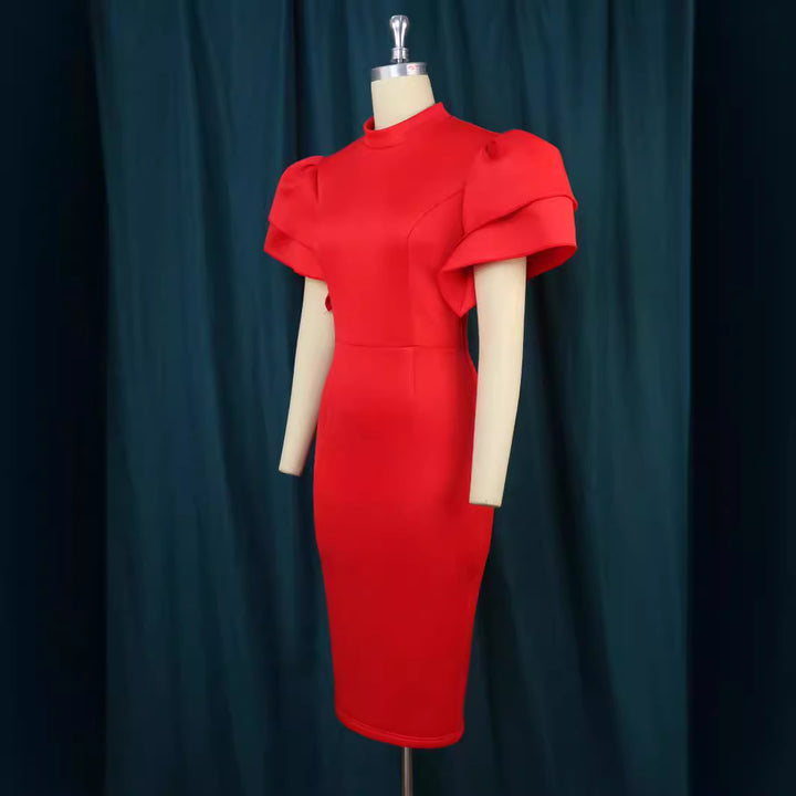 Damen figurbetontes Kleid mit voluminösen Ärmeln Drune