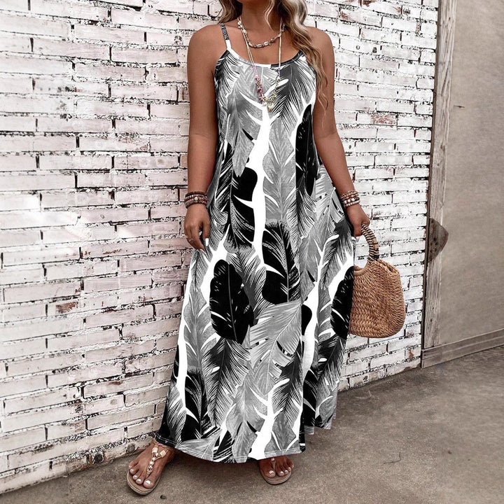 Damen Maxikleid mit aufregendem Blattmuster und schmalen Trägern Drune
