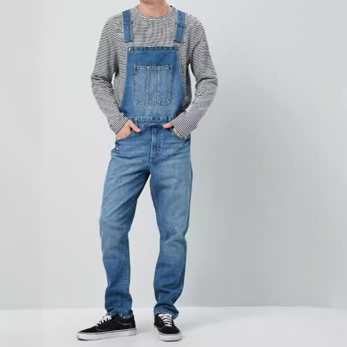 Herren Denim Latzhose im Vintage-Stil mit regulierbaren Trägern und praktischen Taschen Drune