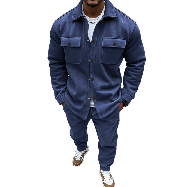 Herren nan Shirtjacke mit Pattentaschen und gerade geschnittene Chinohose Drune