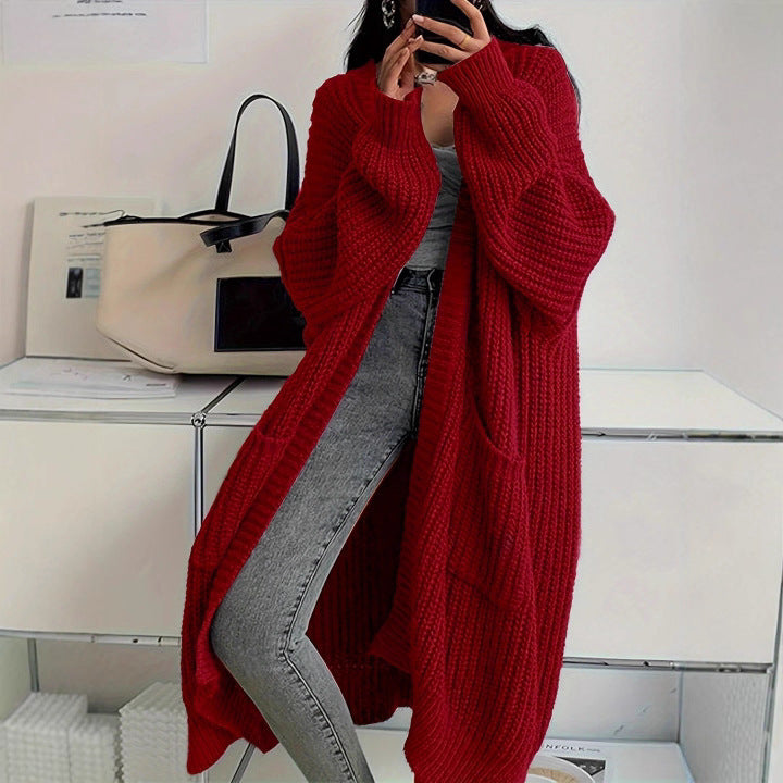 Damen Langer Strickcardigan mit seitlichen Taschen und lässigem Schnitt Drune