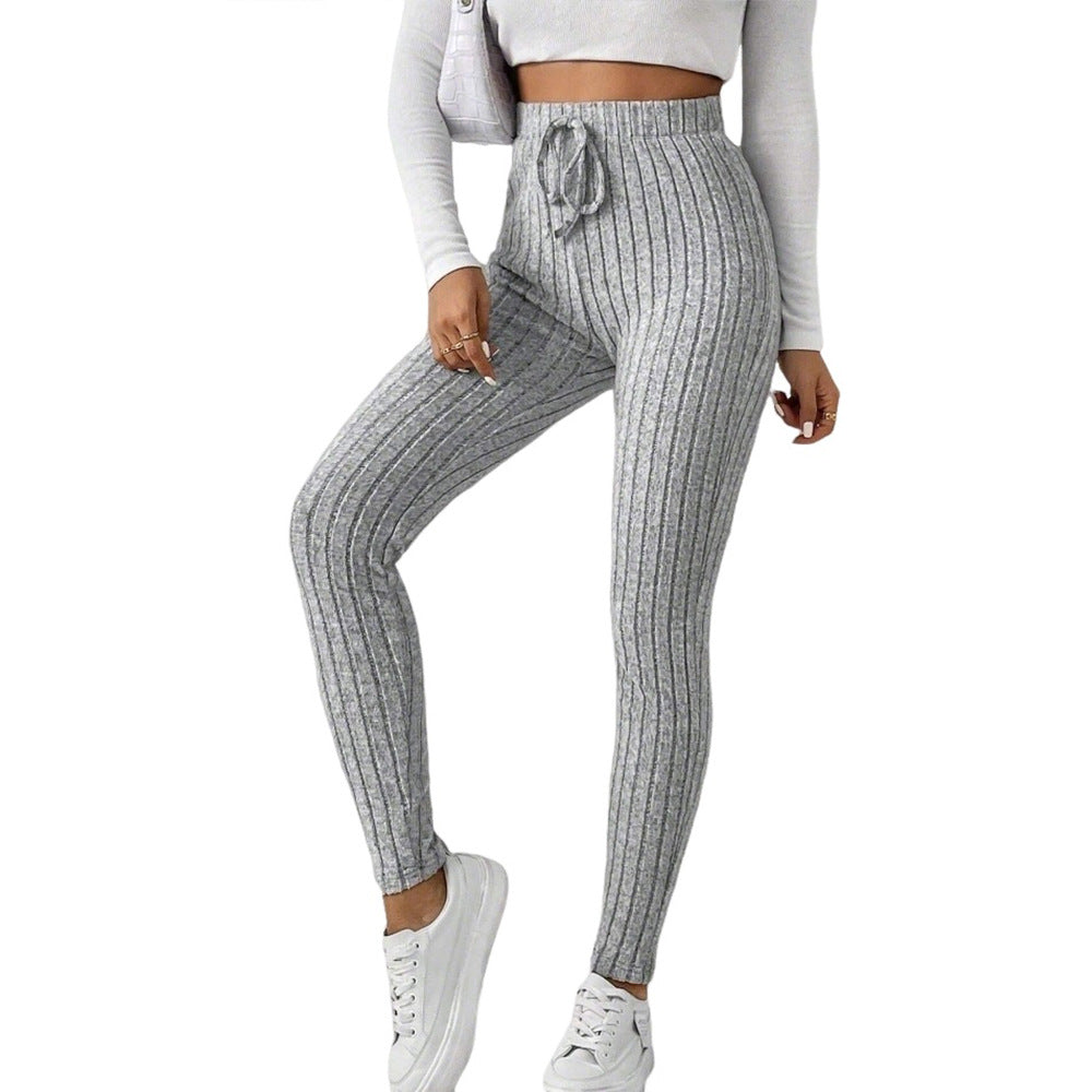 Damen Leggings mit feinem Rippmuster und elastischem Taillenbund Drune