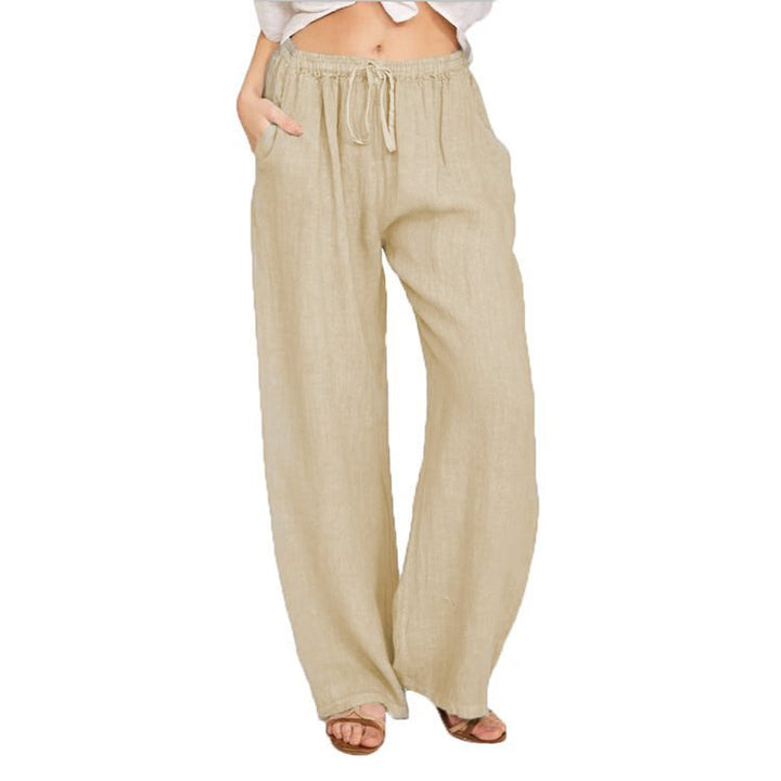 Damen Bequeme und luftige Leinenhose mit elastischem Bund und Seitentaschen Drune